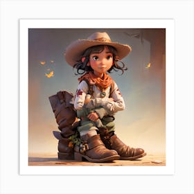 Girl In Cowboy Boots Art Print