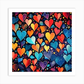 Colorful Hearts Background Art Print