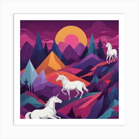 Unicorns In The Mountains 3 Art Print