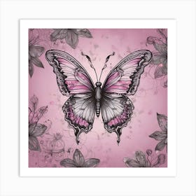 Butterfly On Pink Background Art Print