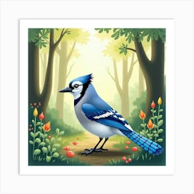 Blue Jay In The Forest Art Print