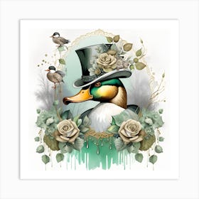 Duck In Top Hat Watercolor Splash Dripping 4 Art Print