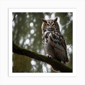 Owl Perched On A Branch Art Print