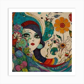 Woman With Flowers Art Print