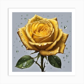 Yellow Rose With Raindrops Art Print