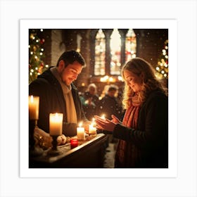 A Serene Christmas Eve Service Parishioners Immersed In Expressions Of Spiritual Surrender Engulfe Art Print