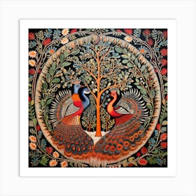 Peacocks In The Tree Madhubani Painting Indian Traditional Style Art Print