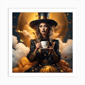 Witch With A Cup Of Coffee Art Print