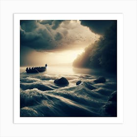 Boat In The Storm Art Print