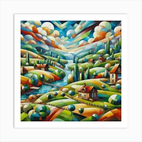 Landscape Painting in cubic form Art Print