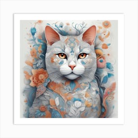 Floral Cat Art Print