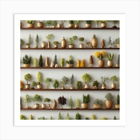 Miniature Plants On Shelves Art Print