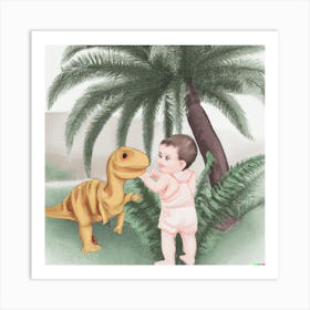 Baby Petting a Dinosaur 4 Art Print