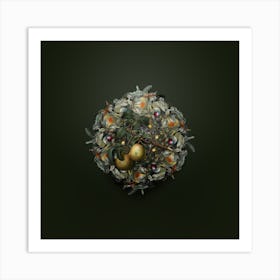 Vintage Pear Fruit Wreath on Olive Green n.1793 Art Print