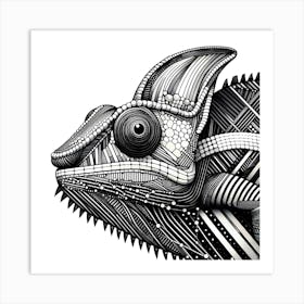 Chameleon Head - Abstract Line Art Illustration 24 Art Print