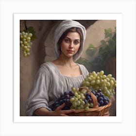 Girl With Grapes Art Print