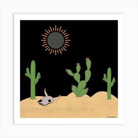 Black sky Cactus Desert Art Print