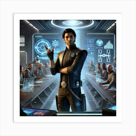 A Sci Fi Scene Showcasing Kaden Malric Charismatic Negotiator Art Print