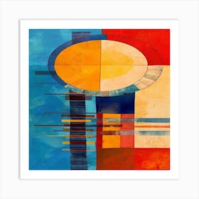 Abstract painting of a sun and a circle with a blue background, Abstract Painting. Art Print