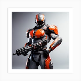 A Futuristic Warrior Stands Tall, His Gleaming Suit And Orange Visor Commanding Attention 14 Art Print