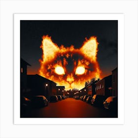 Cat In Flames Art Print