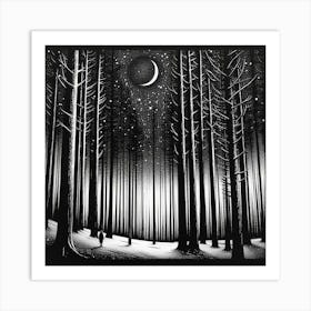 Silkscreen of night forest. Art Print