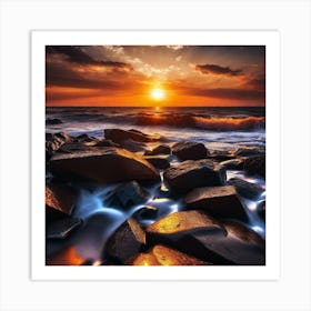 Sunset Over Rocks Art Print