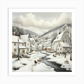 Scandi Village Scene In White Art Print 0 Art Print