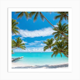 Tropical Beach With Palm Trees 1 Art Print