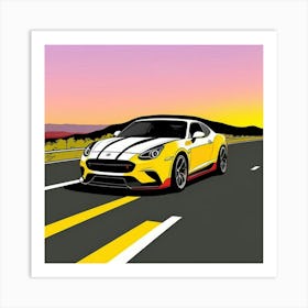 Striped Racer with Aggressive Front Profile Sports Car On The Road Art Print