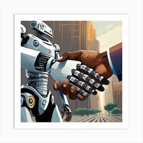 Firefly A Real Man Shaking Hand With A Robot 61525 Art Print