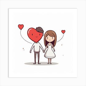 Couple Holding Hearts Art Print