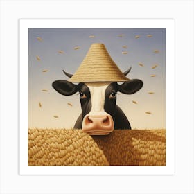 Cow With Straw Hat Art Print