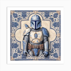 The Mandalorian Inspired Delft Tile Illustration 4 Art Print