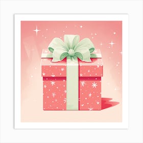 Gift Box On Pink Background Art Print