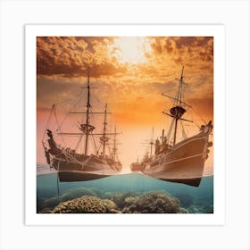 Two Ships In The Ocean 1 Art Print