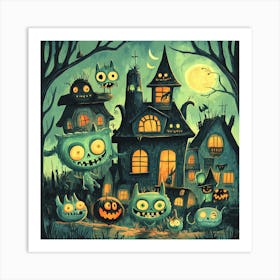 Halloween spooky night house Art Print