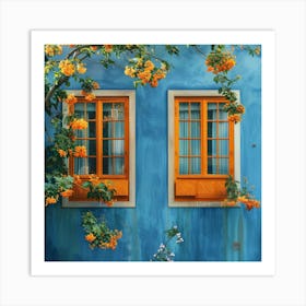 Two Windows With Orange Flowers Art Print