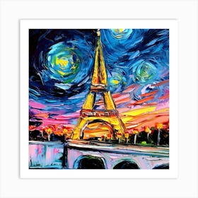 Eiffel Tower Building Starry Night Van Gogh Art Print