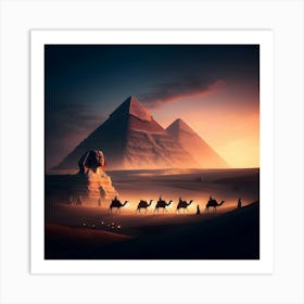 Pyramids in Egypt at Sunset: Majestic Ancient Wonders in Golden Light Art Print