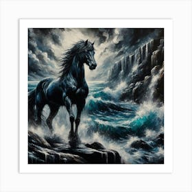 Black Horse In The Storm 3 Art Print