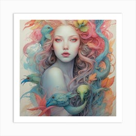 Girl With Dragons Art Print