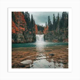 Amazing Water Fall Lake During Autumn In Canada Art Print