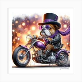 Neon Purple Bulldog Rider Art Print