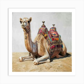 Realistic Decorated Camel With Colorful Saddle Art Print