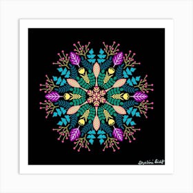 Black Botanical Mandala Art Print