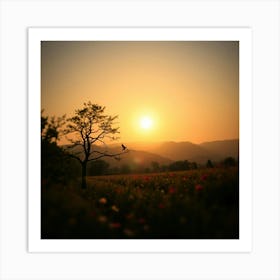 Sunset In A Field Art Print