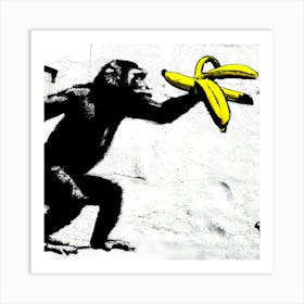 Banksy Style Monkey With A Banana As A Weapon Art Print