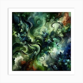 Verdant Whirls: An Abstract Botanical Fantasy Art Print