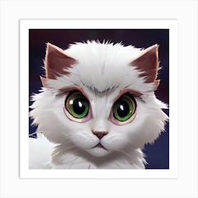 White Cat With Green Eyes Art Print